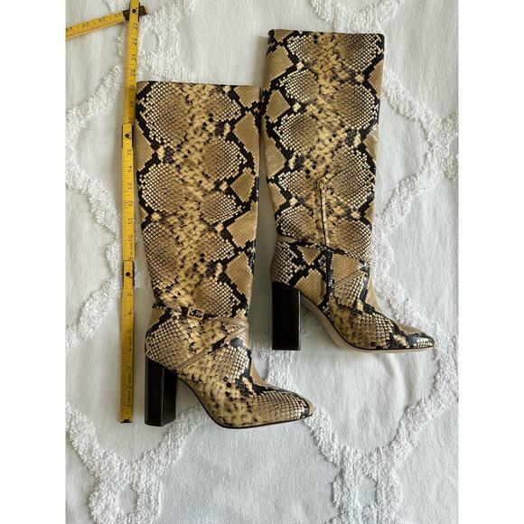 Tory Burch NWOT Pull On Knee High Snake Embossed Leather Boots Sand Drift Sz 6.5 - Picture 4 of 7